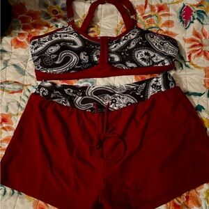 Paisley Print Red Women's Intimate Set